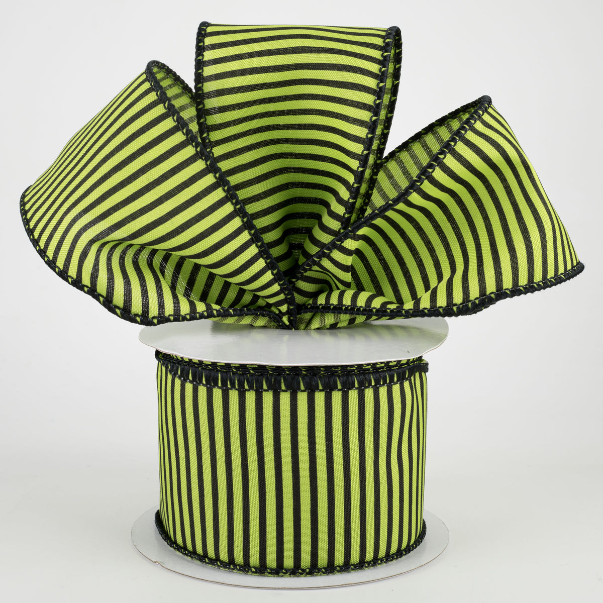 2.5" Horizontal Thin Stripes Ribbon: Lime Green & Black (10 Yards) Lifestyle Photo