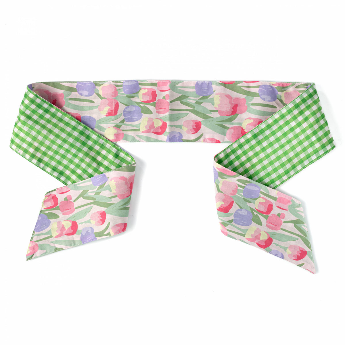 [D Stevens] 4" x 56" Poplin Wreath Sash: Watercolor Tulips & Green Check