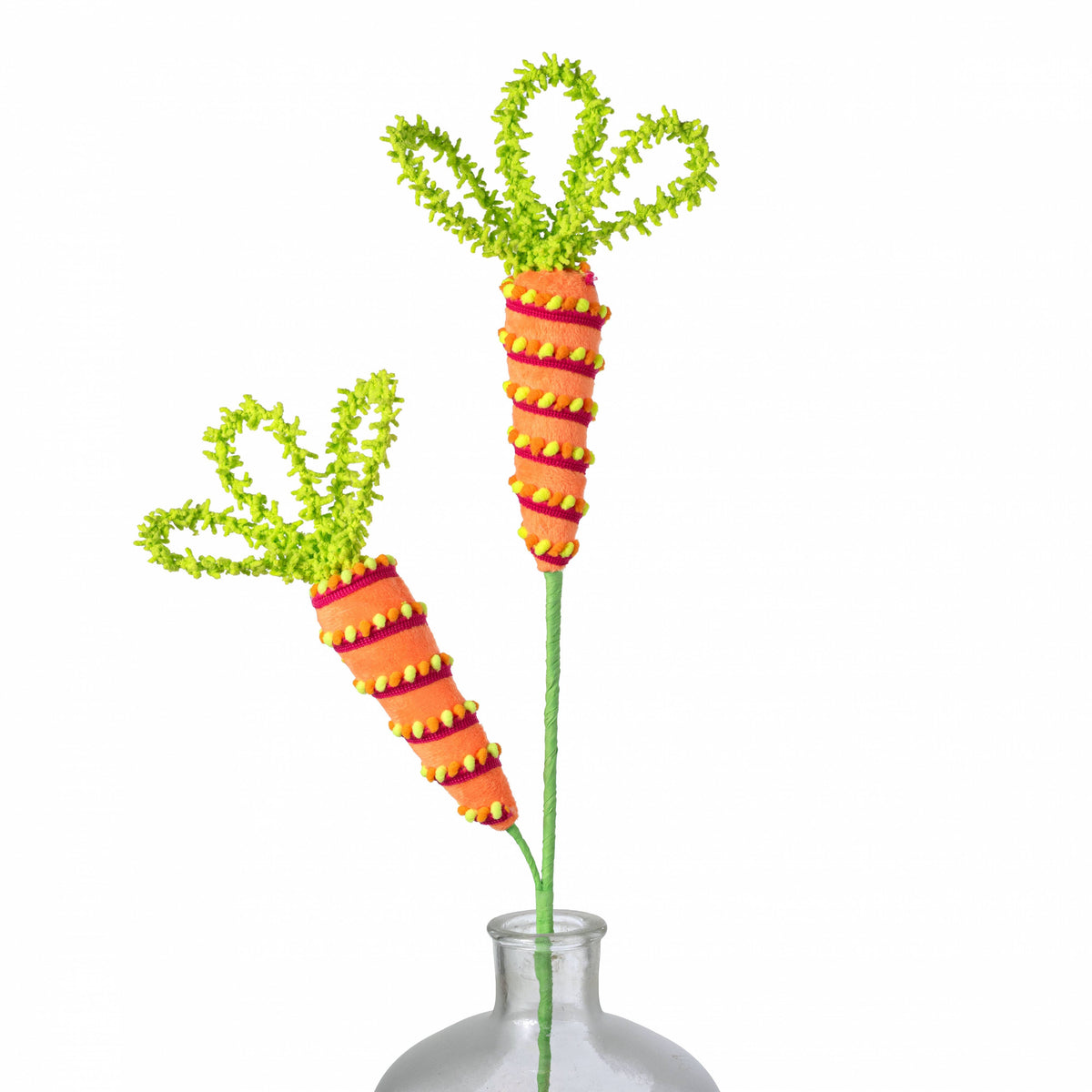 28" Pom Pom Stripe Carrots Spray: Orange & Fuchsia