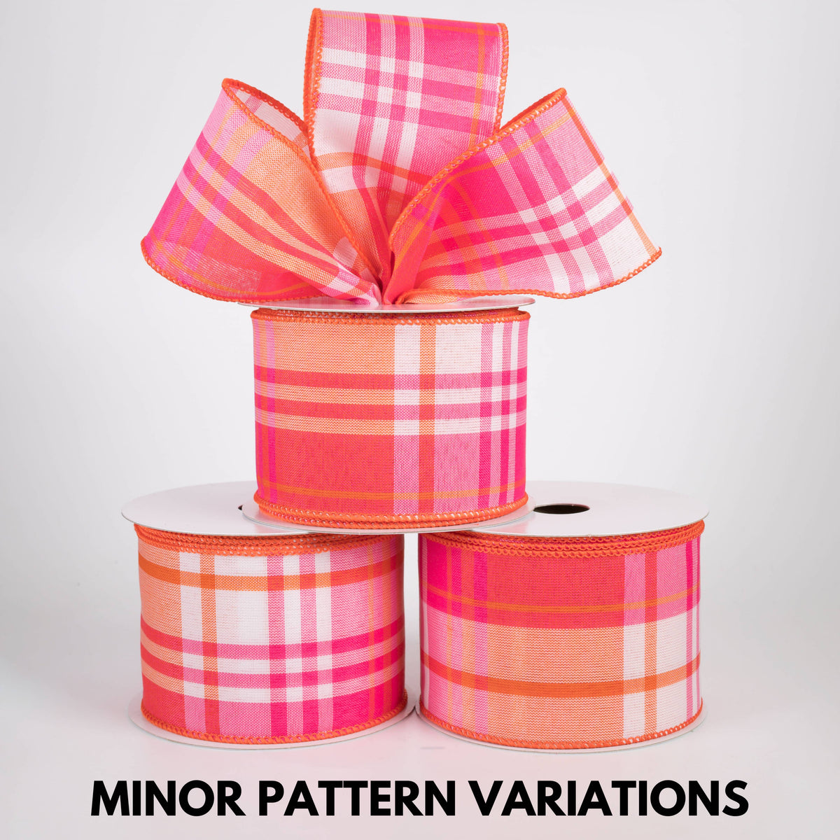 2.5" Posey Plaid Ribbon: Neon Pink & Orange (10 Yards)