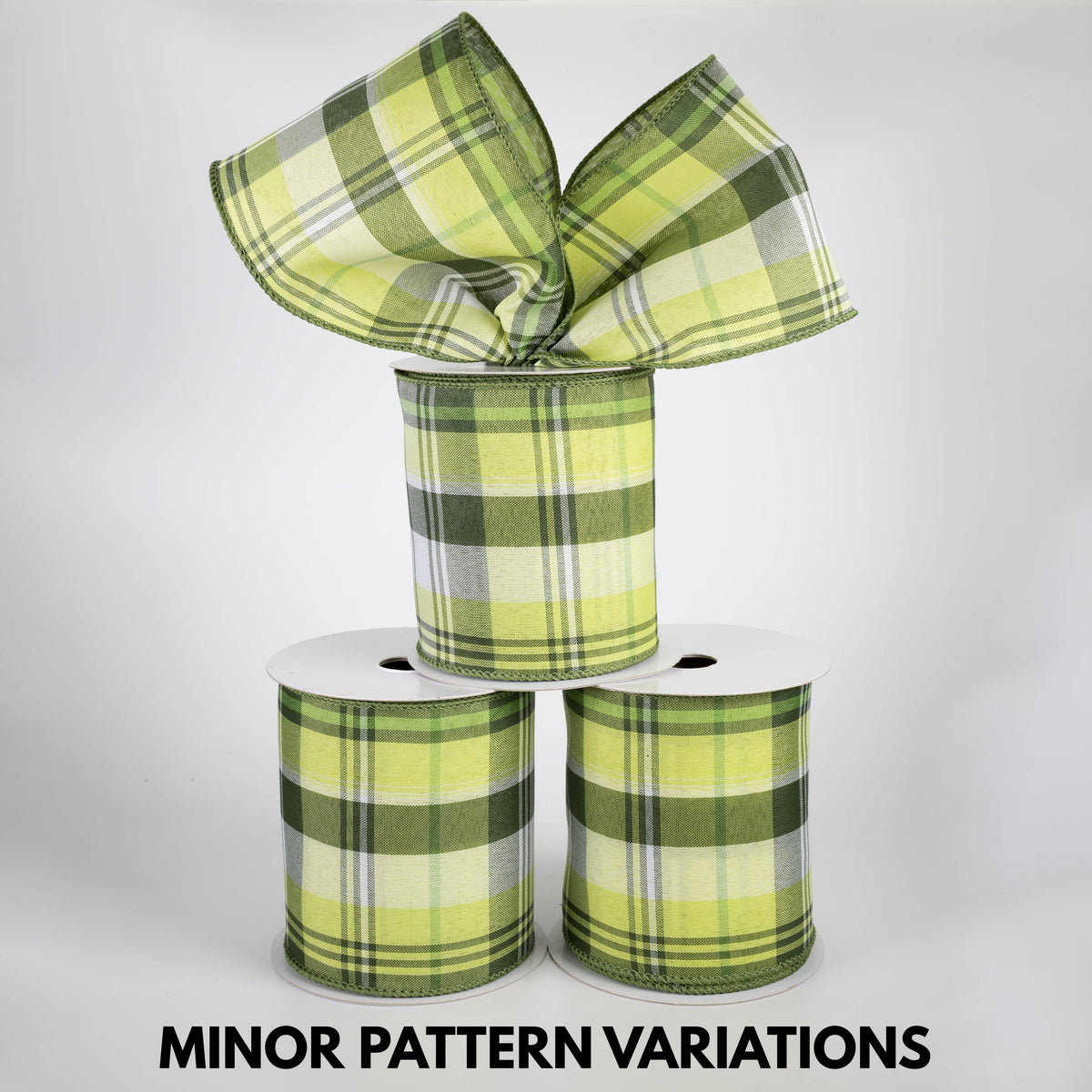 4" Lindy Plaid Ribbon: Shades of Green (10 Yards)