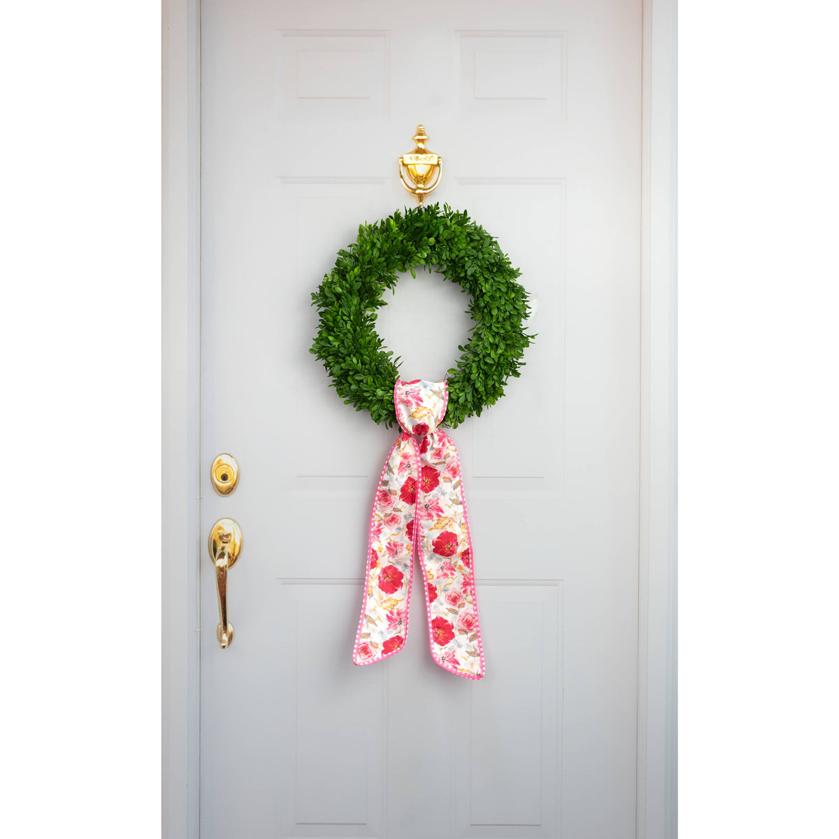 [D Stevens] 4" x 56" Poplin Wreath Sash: Roses & Poppies on Pink Polkadots
