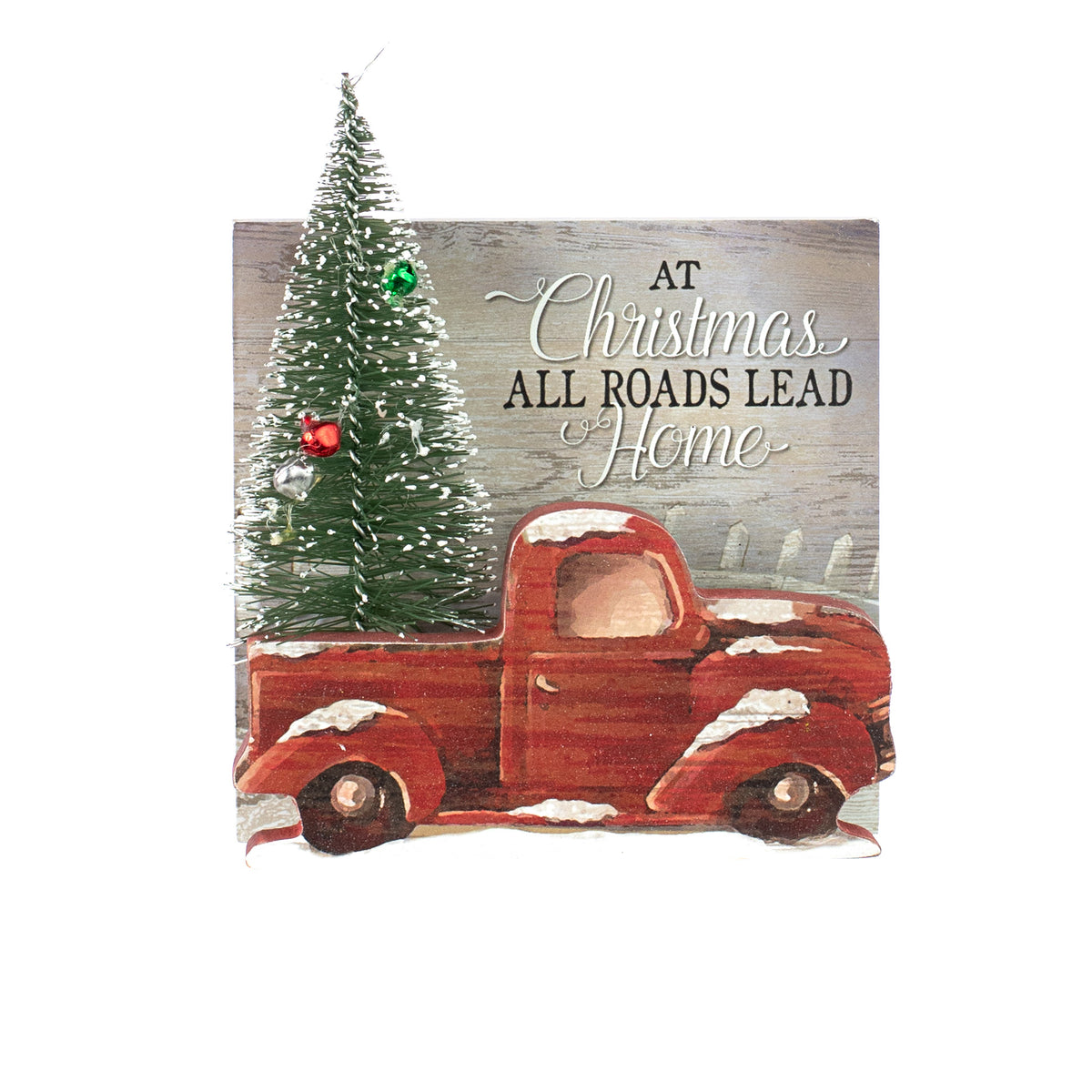 5" Wooden Vintage Truck Scene: At Christmas