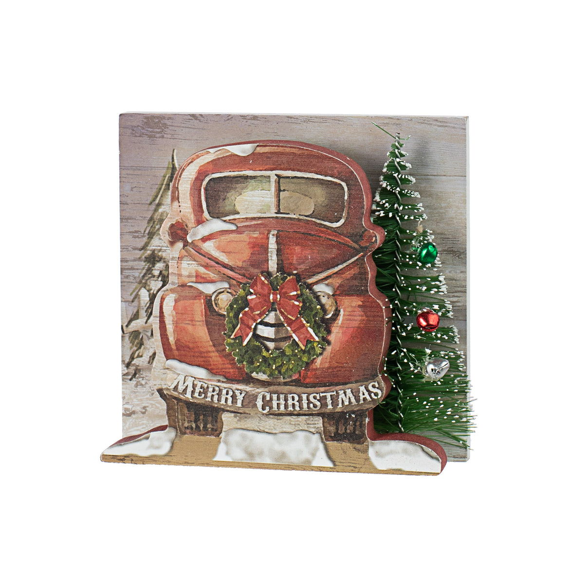 5" Wooden Vintage Truck Scene: Merry Christmas