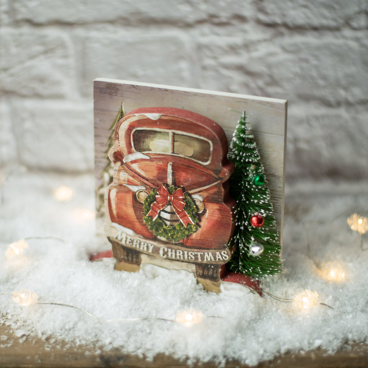 5" Wooden Vintage Truck Scene: Merry Christmas