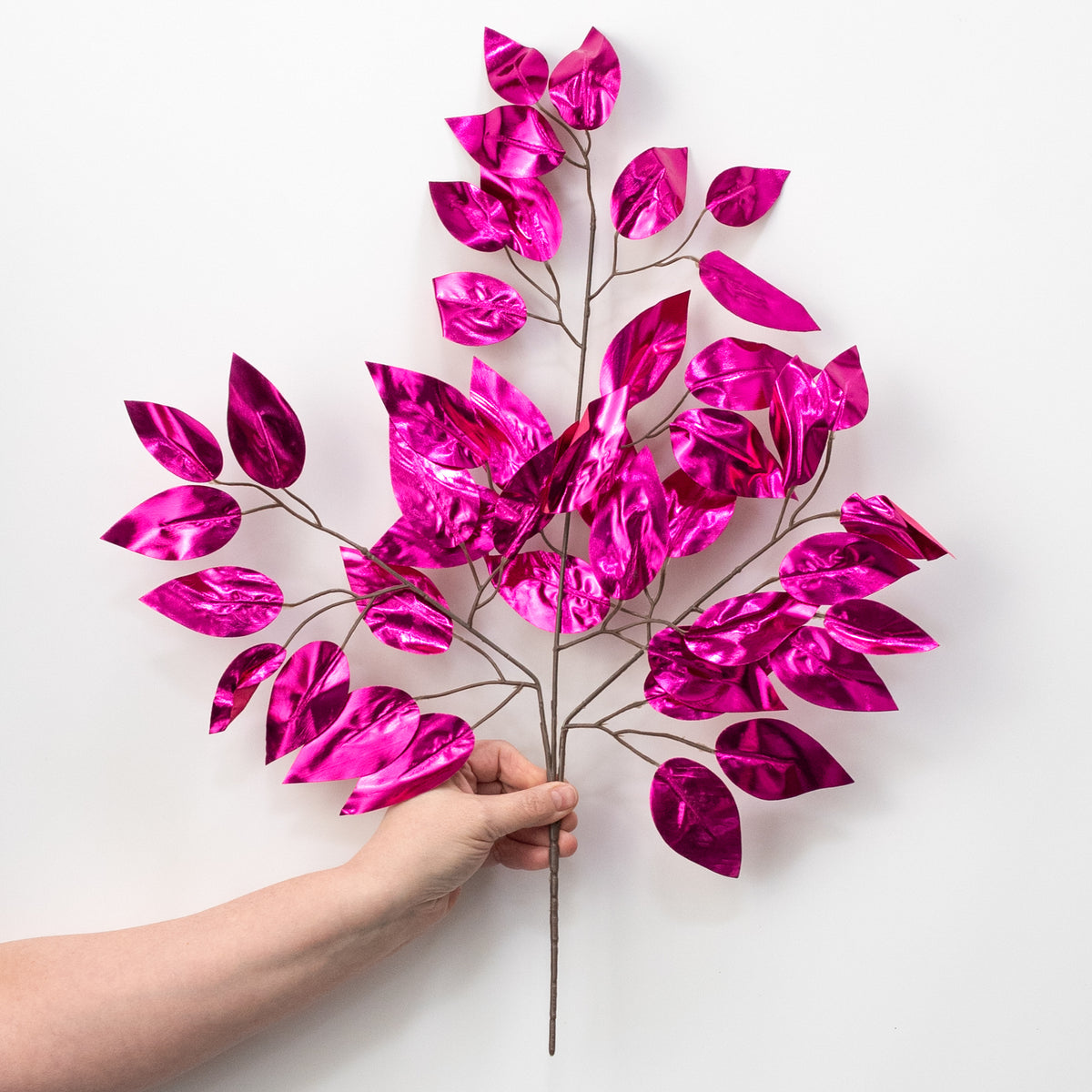 23" Metallic Ficus Leaf Spray: Hot Pink (12)