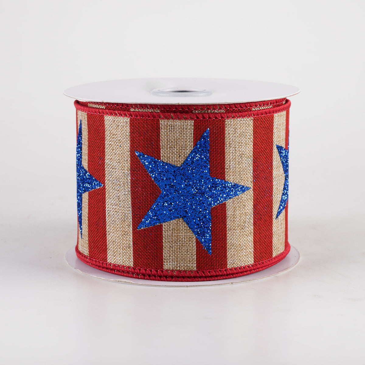2.5" Bold Stars & Stripes Ribbon: Red, Beige & Royal Blue (10 Yards)