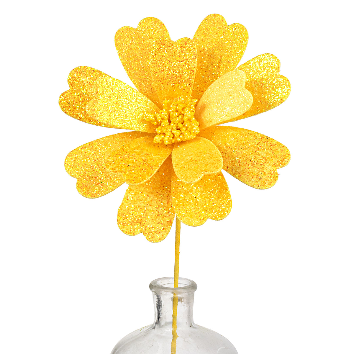 20" Glitter Daisy Flower Pick: Yellow