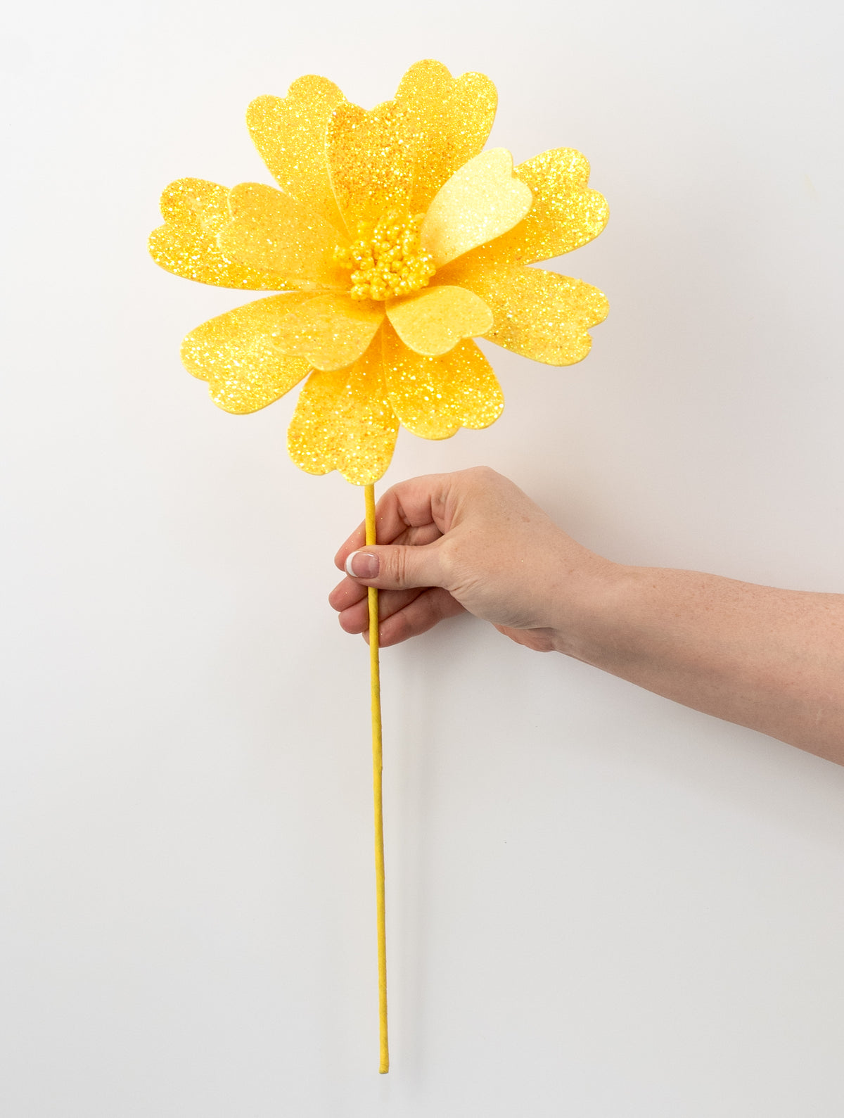 20" Glitter Daisy Flower Pick: Yellow