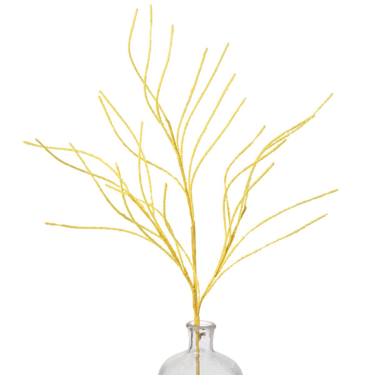30" Glitter Twig Spray: Iridescent Yellow