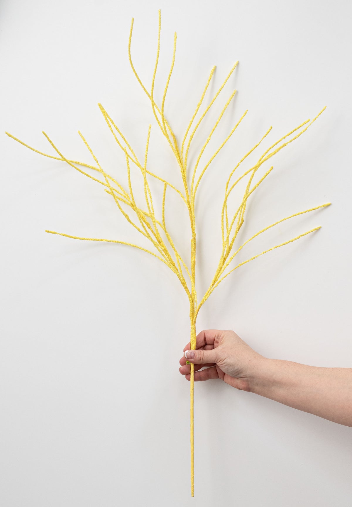 30" Glitter Twig Spray: Iridescent Yellow