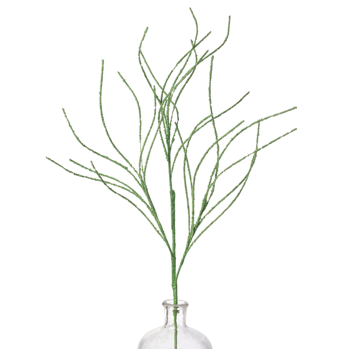30" Glitter Twig Spray: Iridescent Green