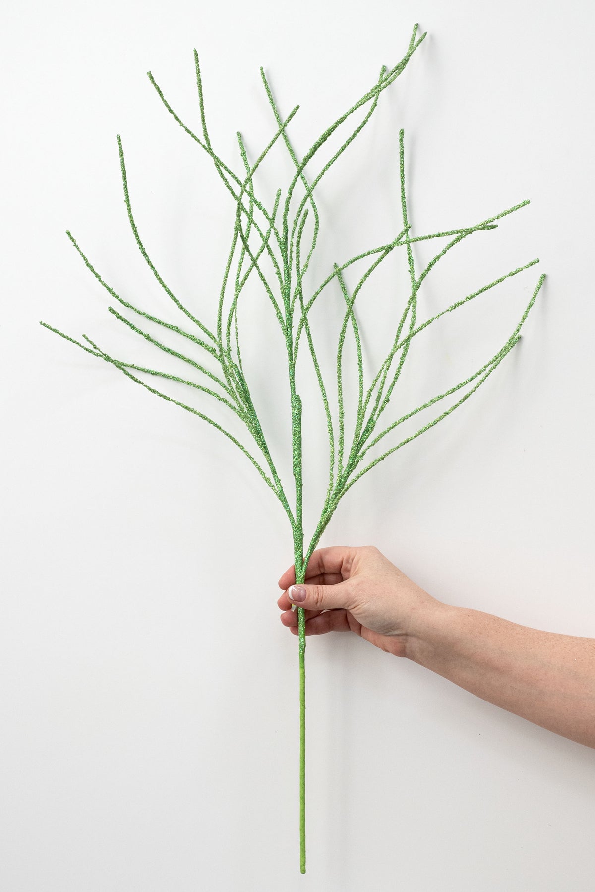 30" Glitter Twig Spray: Iridescent Green