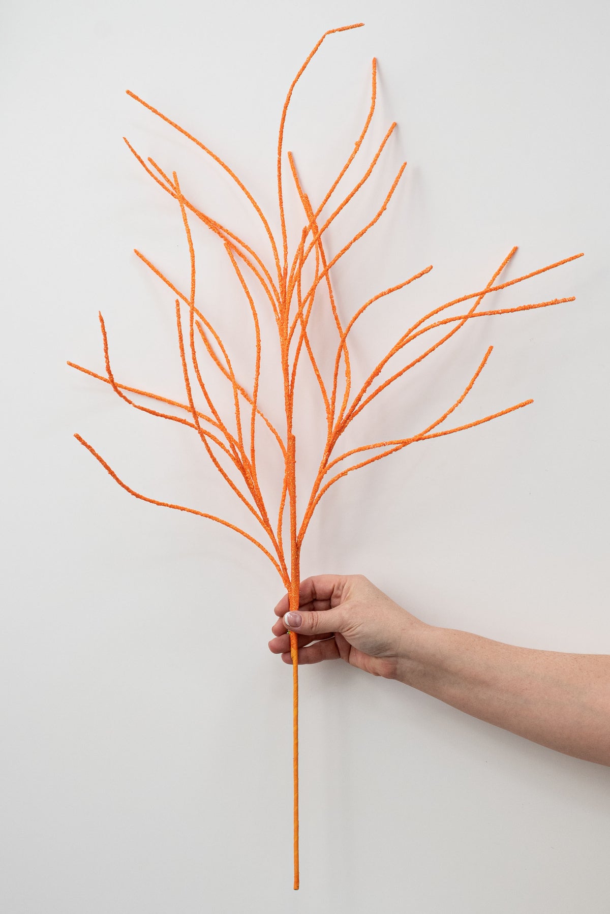 30" Glitter Twig Spray: Iridescent Orange
