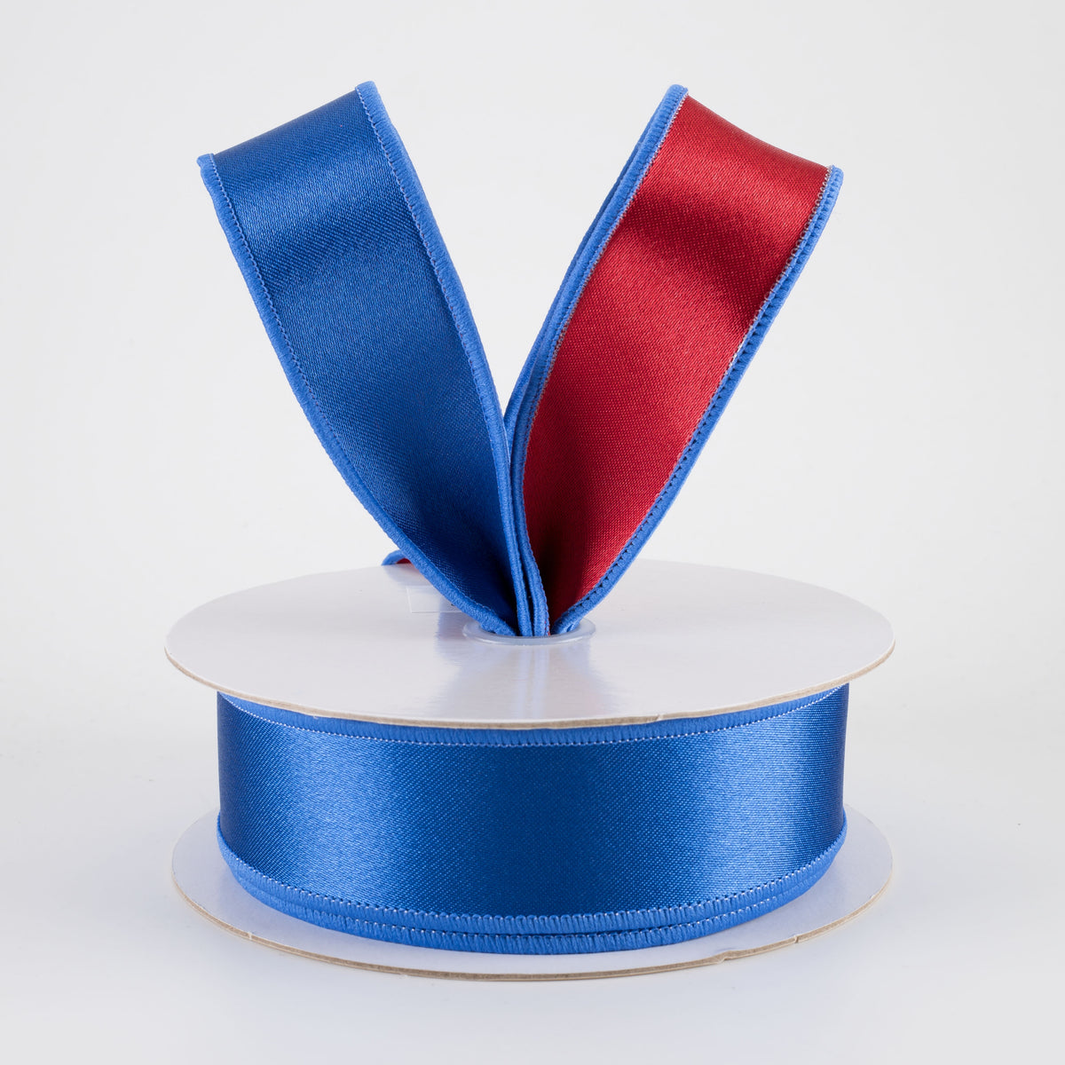 1.5" Double Sided Fused Satin Ribbon: Royal Blue & Red (10 Yards)