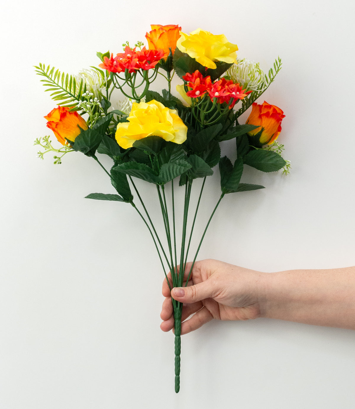 17" Roses & Star Flower Bush: Orange & Yellow (12 Stem)