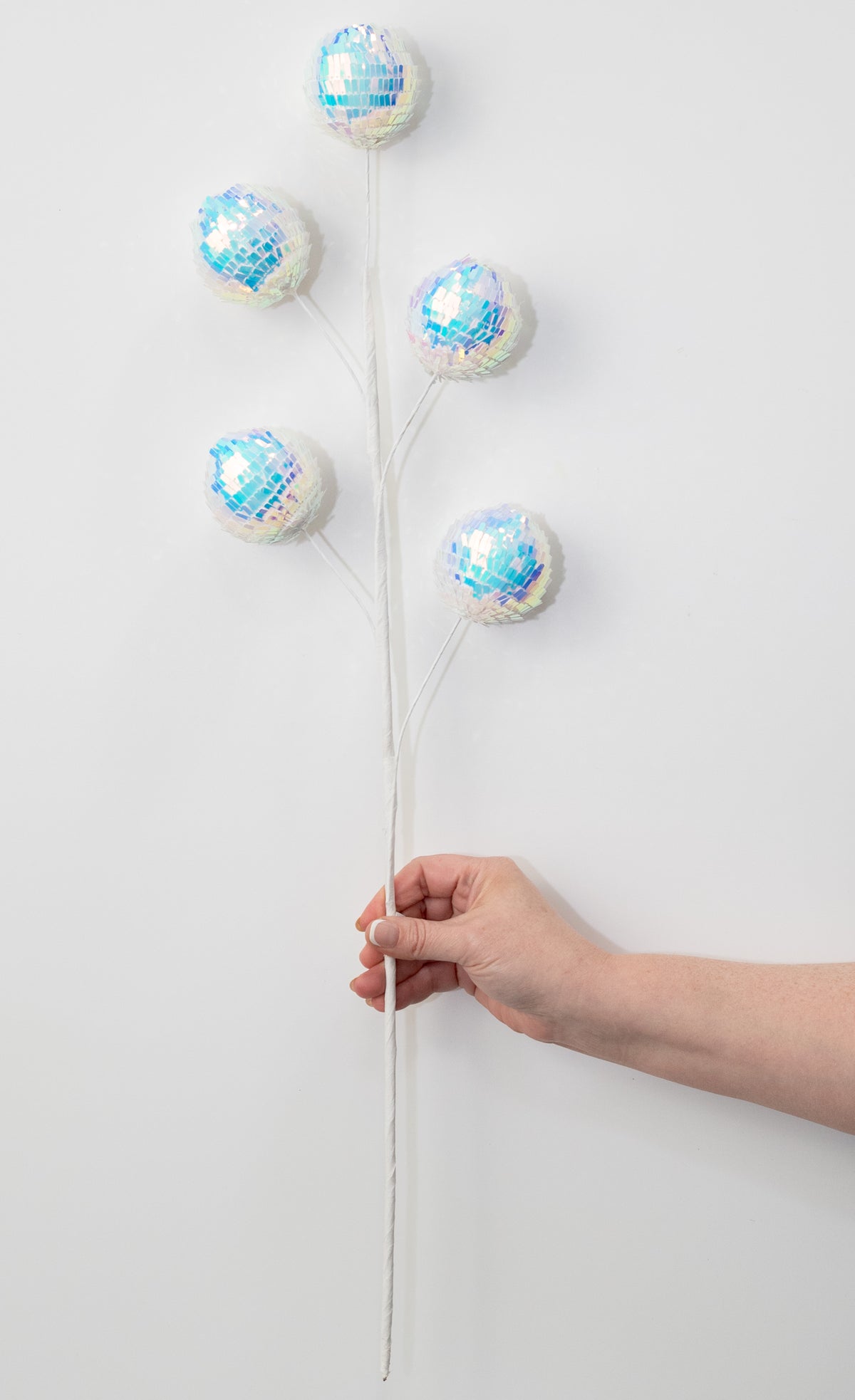 27" Sequin Balls Spray: Iridescent White