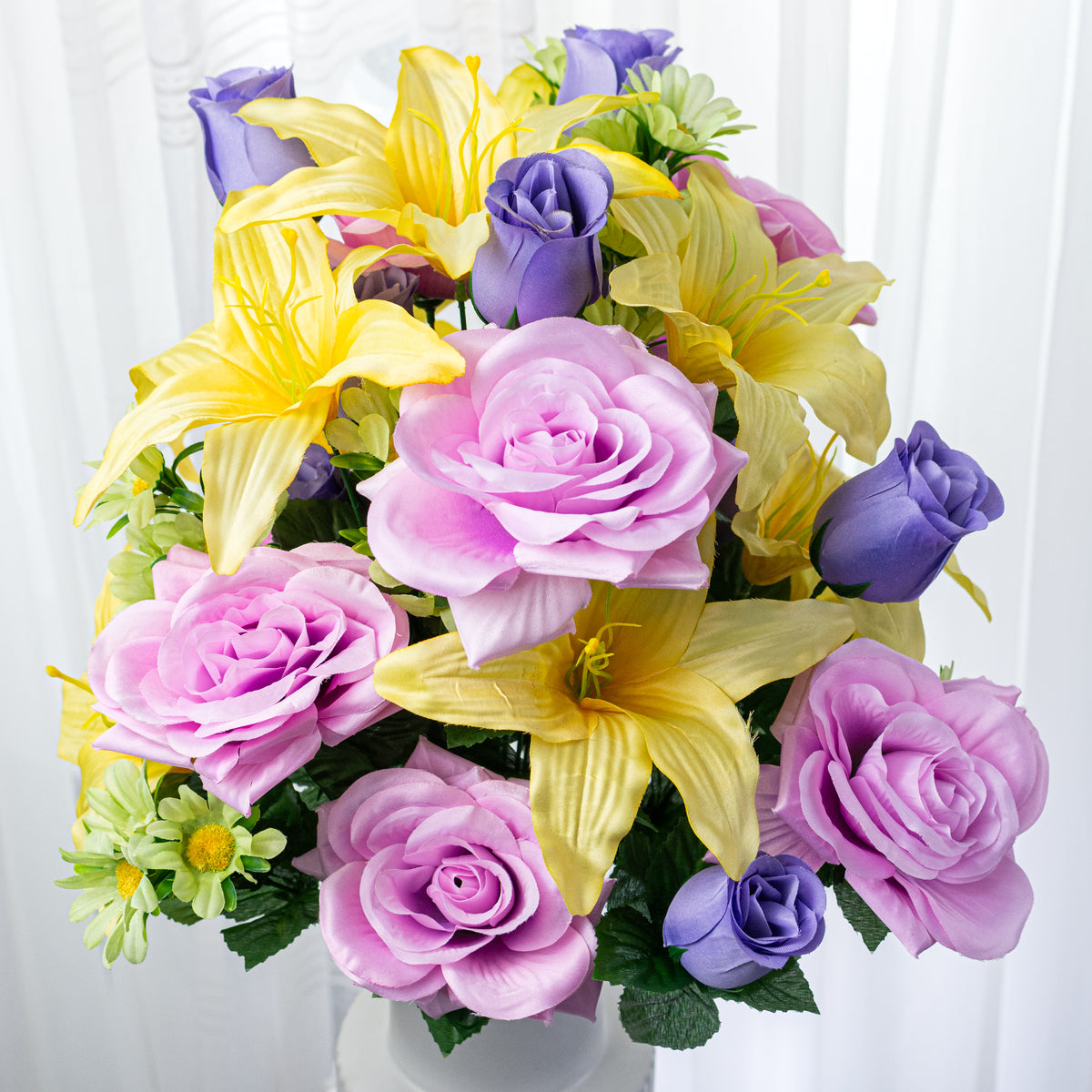 28" Lily, Rose & Daisy Mixed Bush: Pastels (36 Stem)