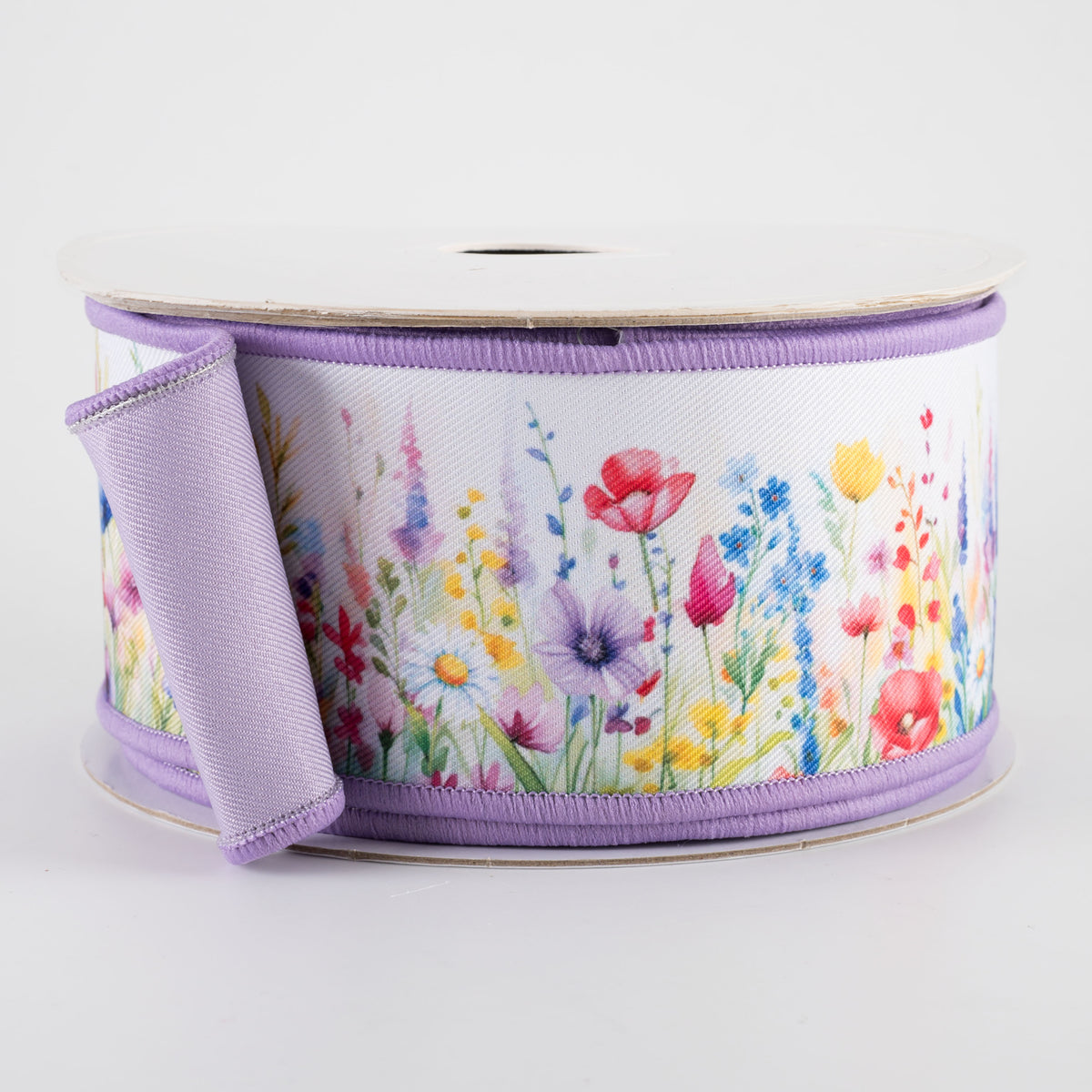 2.5" Double Sided Fused Watercolor Wildflowers Ribbon (10 Yards)