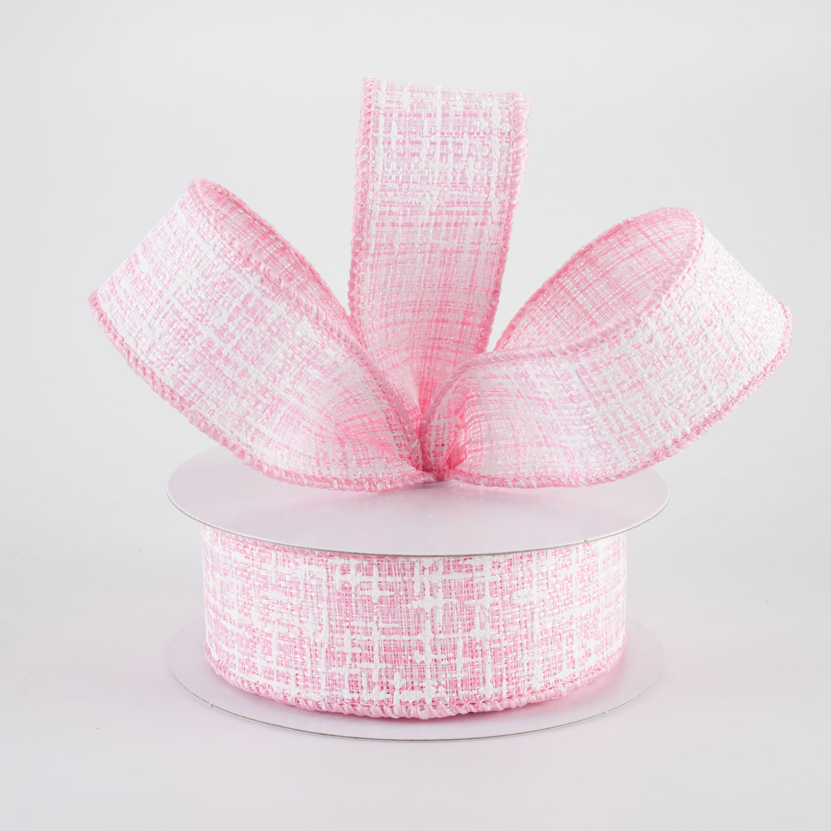 1.5" Embellished Tweed Ribbon: Pink & White (10 Yards)