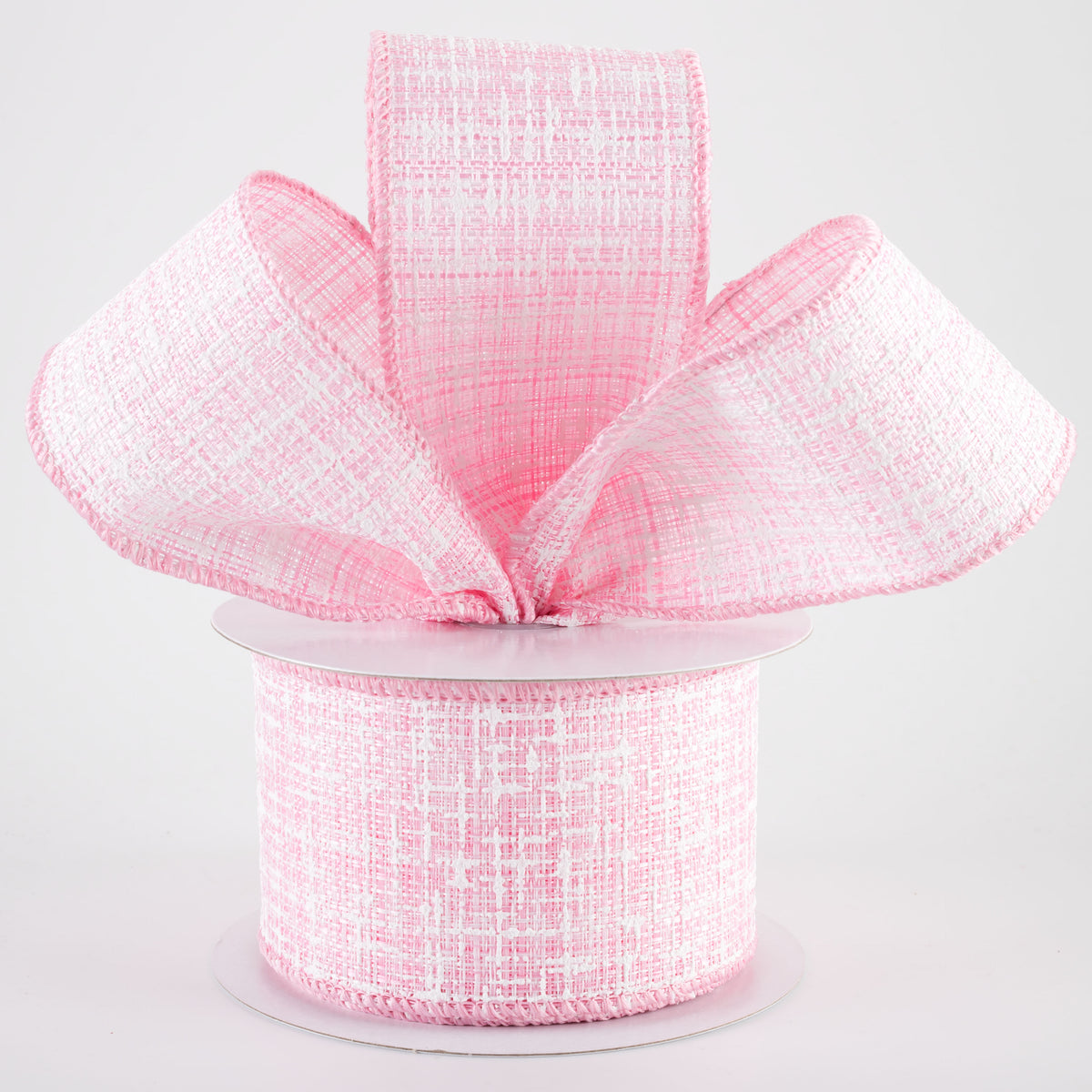2.5" Embellished Tweed Ribbon: Pink & White (10 Yards)