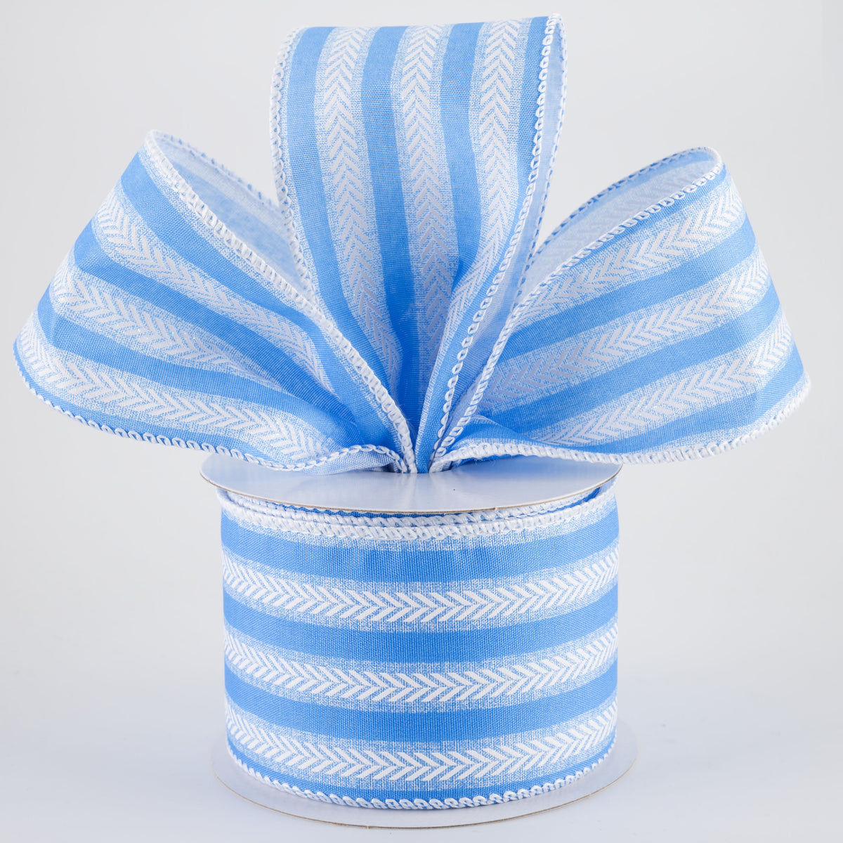 2.5" Herringbone Stripes Iridescent Glitter Ribbon: Blue & White (10 Yards)