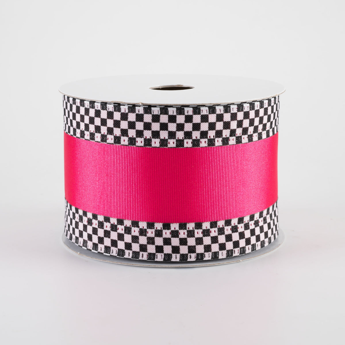 2.5" Ribbed Satin Check Edge Ribbon: Fuchsia Hot Pink (10 Yards)