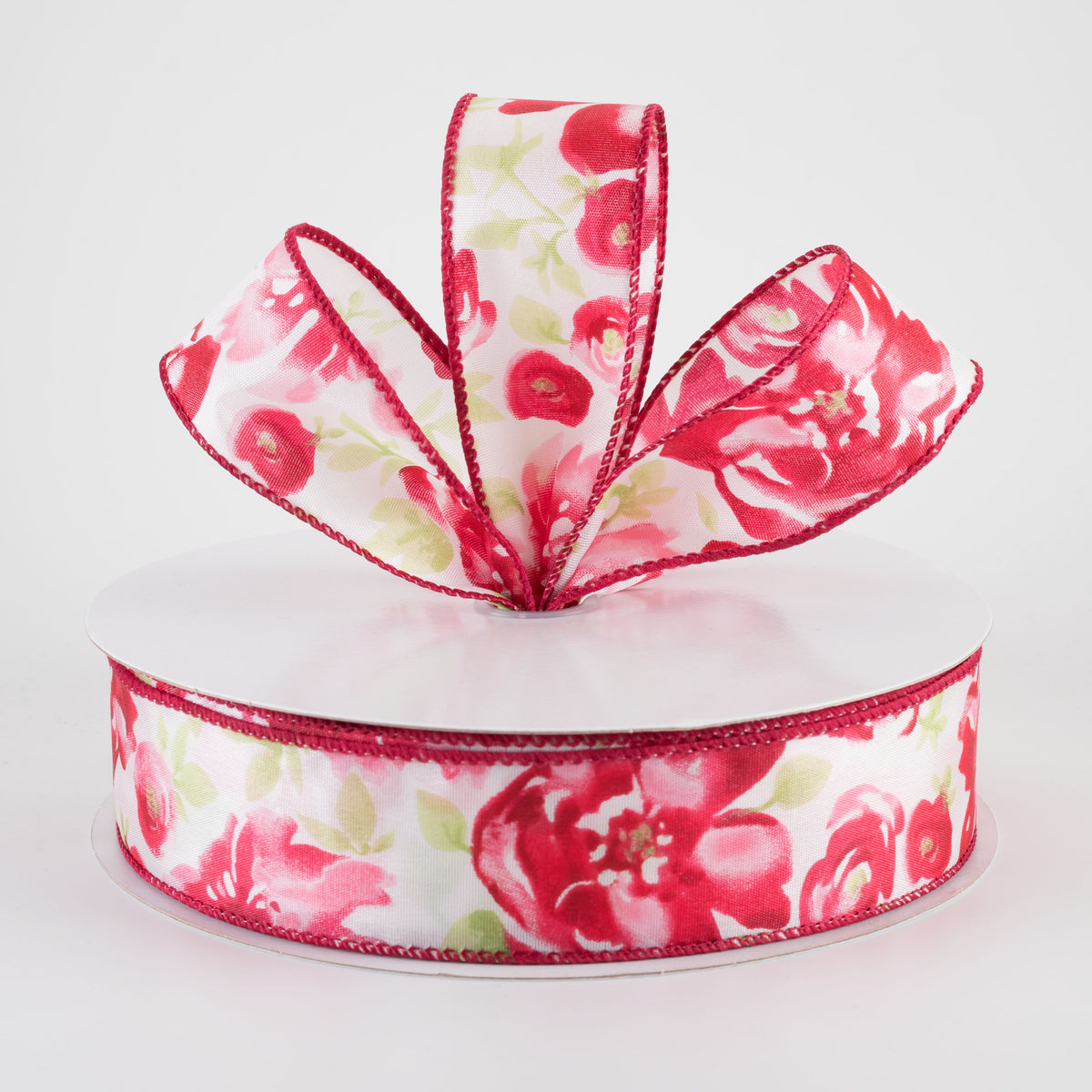 1.5" Watercolor Roses Ribbon: Red (50 Yards)