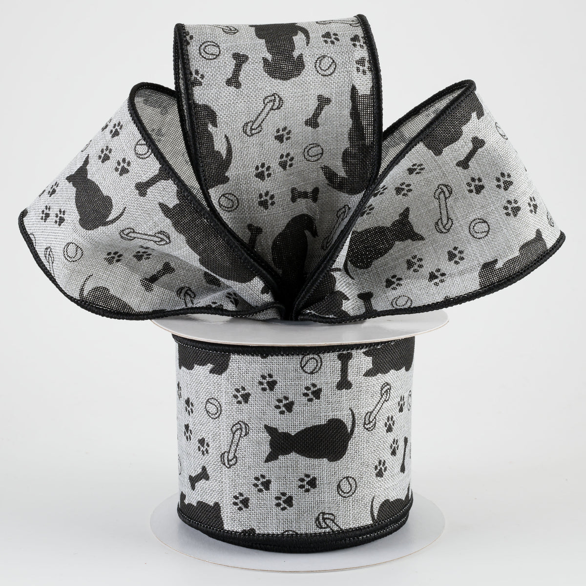 2.5" Dog Silhouettes Ribbon: Grey (10 Yards)