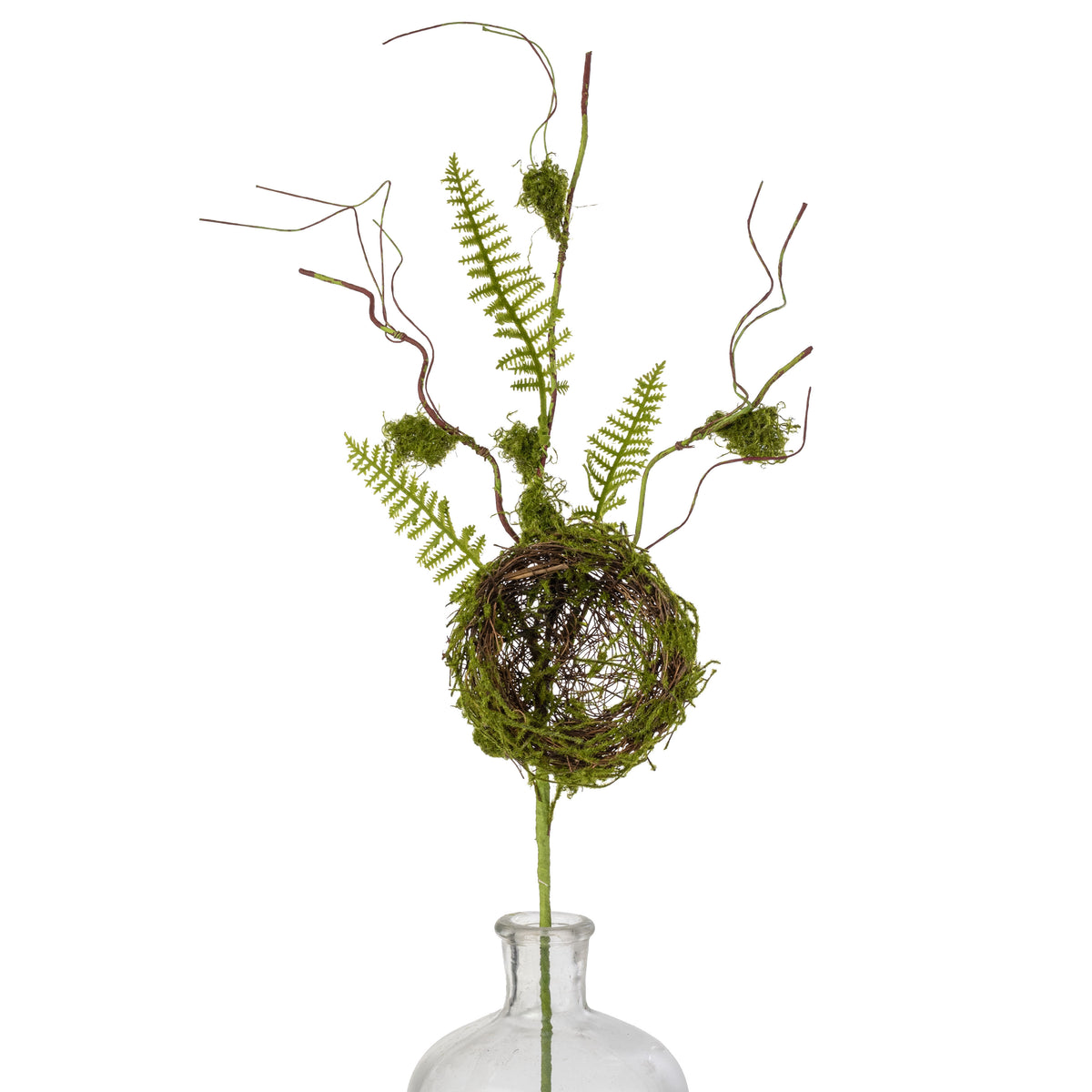 26" Mossy Bird Nest, Fern & Twigs Spray