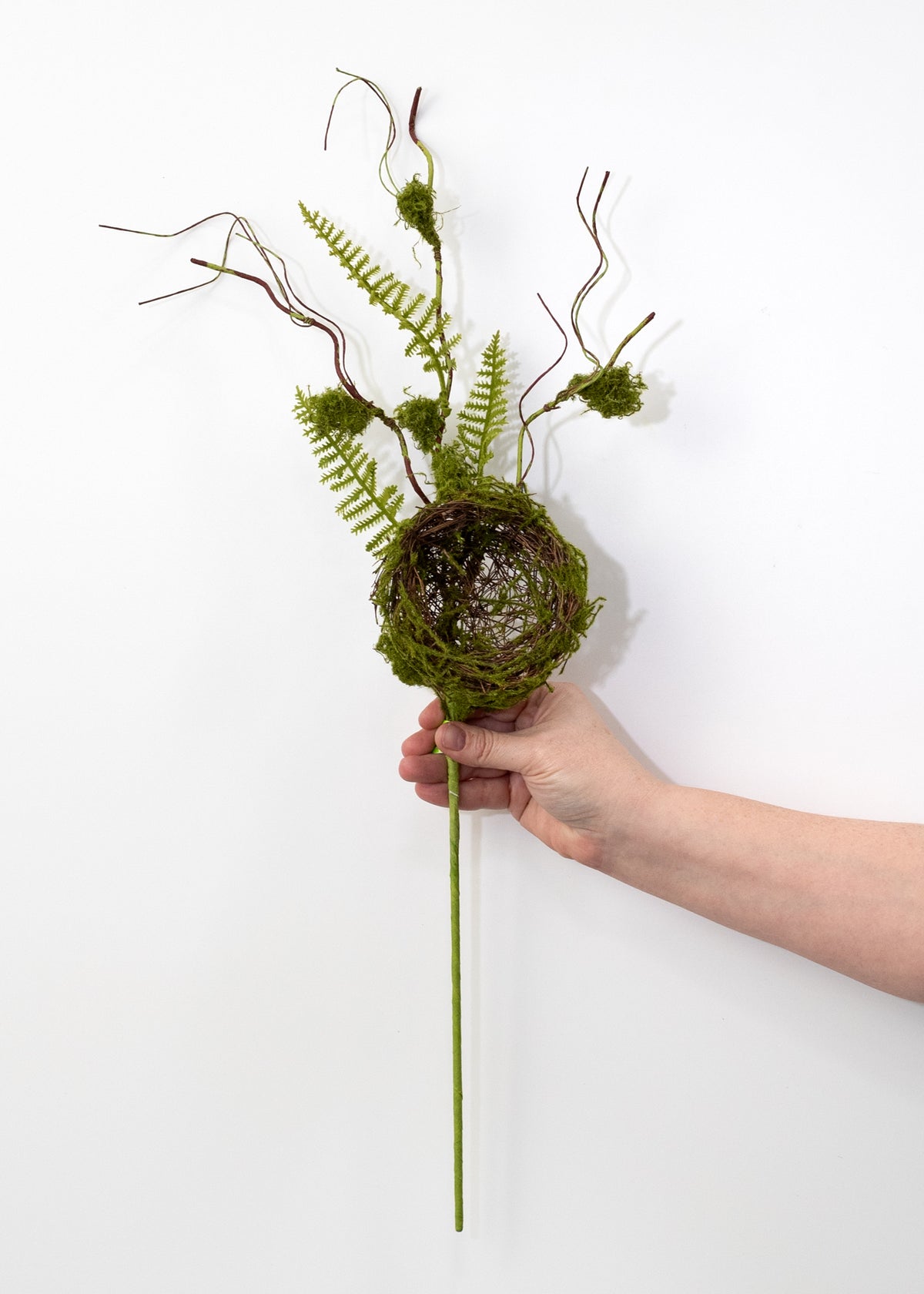26" Mossy Bird Nest, Fern & Twigs Spray
