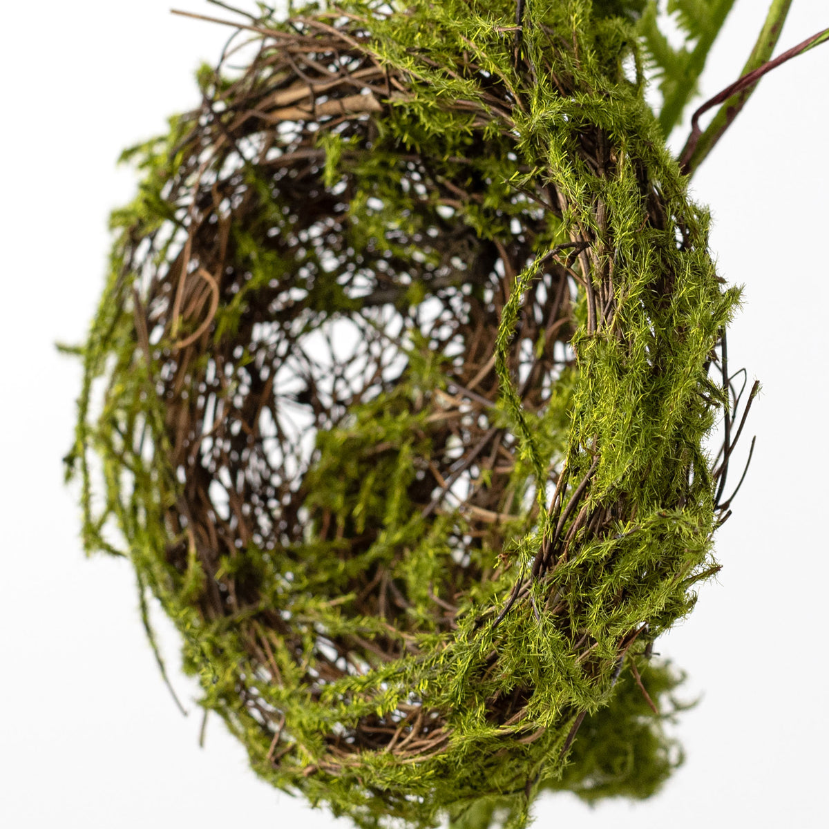 26" Mossy Bird Nest, Fern & Twigs Spray