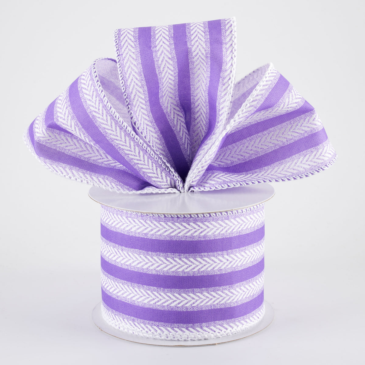 2.5" Iridescent Herringbone Stripes Ribbon: Purple & White (10 Yards)
