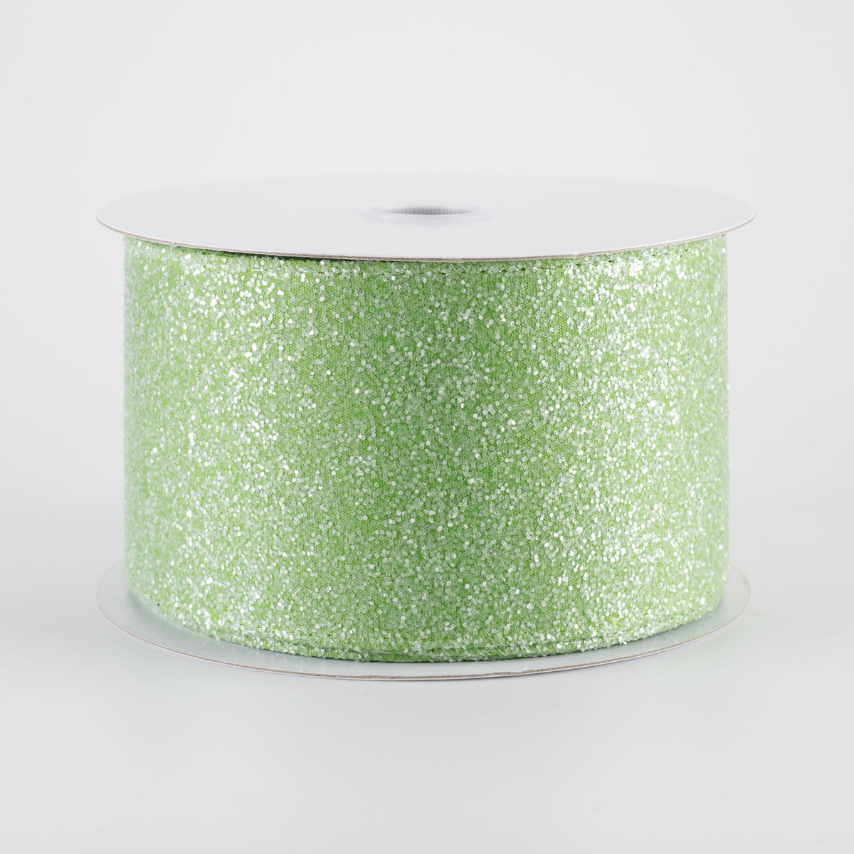 2.5" Candy Glittered Satin Ribbon: Lime Green (10 Yards)