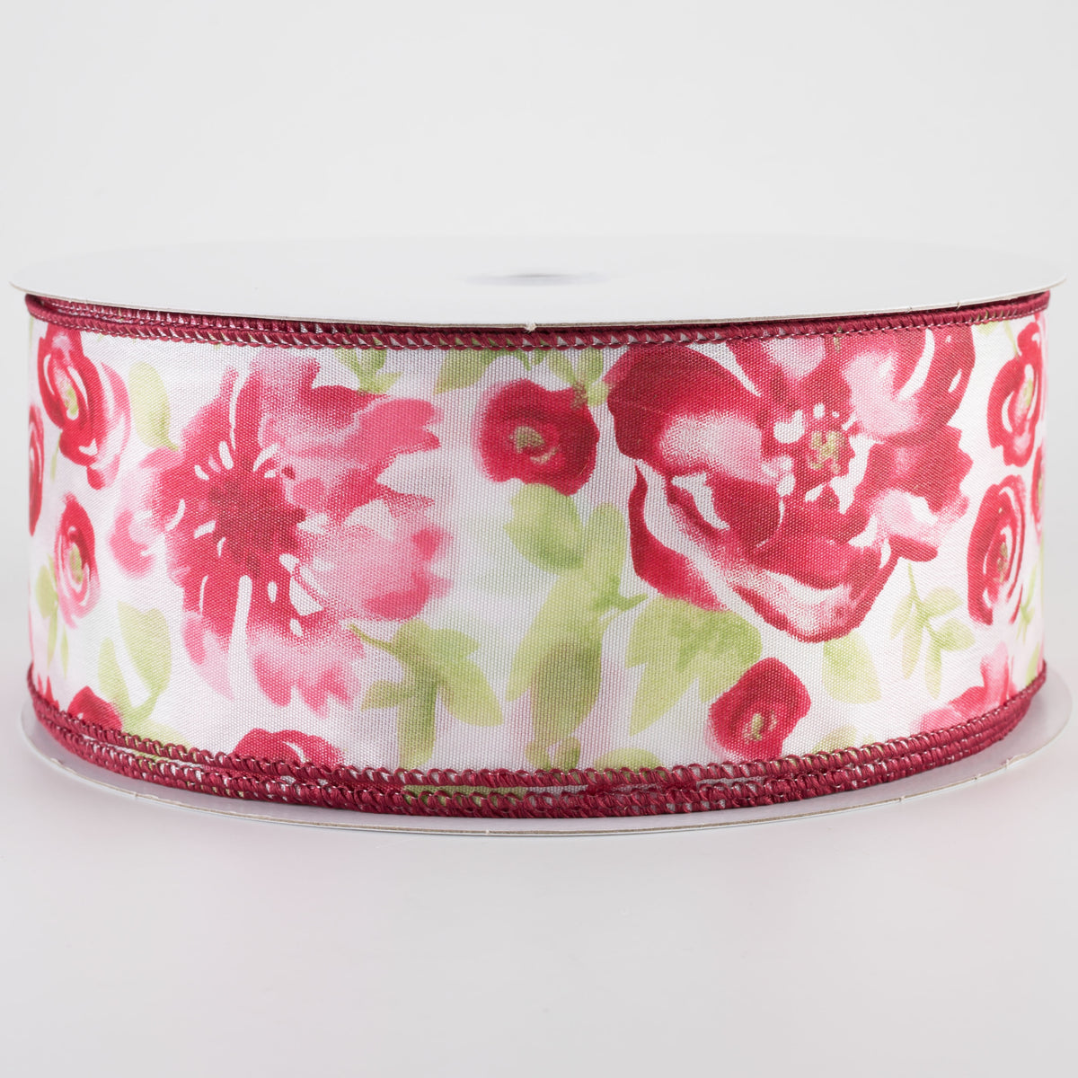 2.5" Watercolor Roses Ribbon: Red (50 Yards)