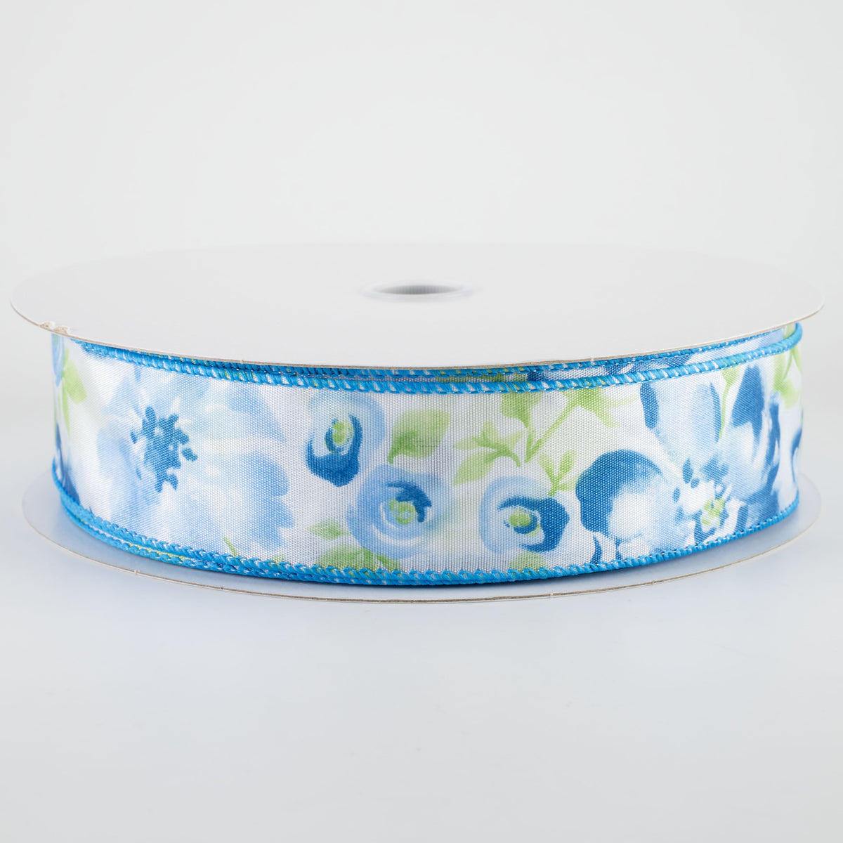 1.5" Watercolor Roses Ribbon: Blue (50 Yards)