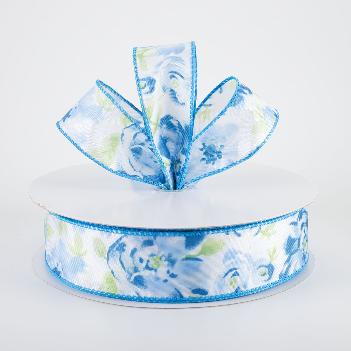 1.5" Watercolor Roses Ribbon: Blue (50 Yards)