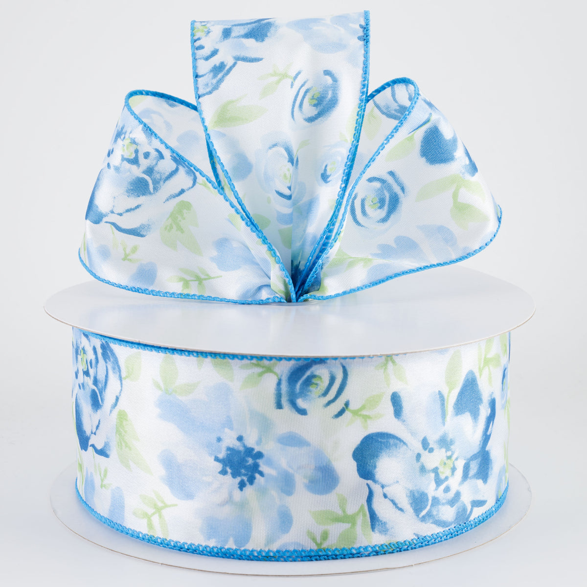 2.5" Watercolor Roses Ribbon: Blue (50 Yards)