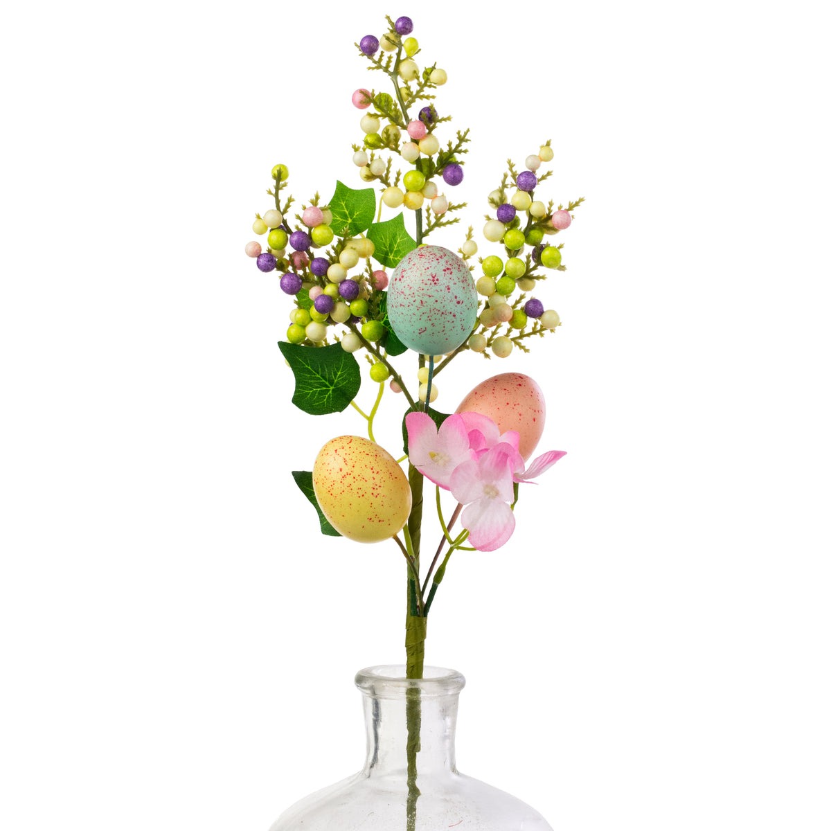 18" Speckled Easter Eggs, Flowers & Berries Pick