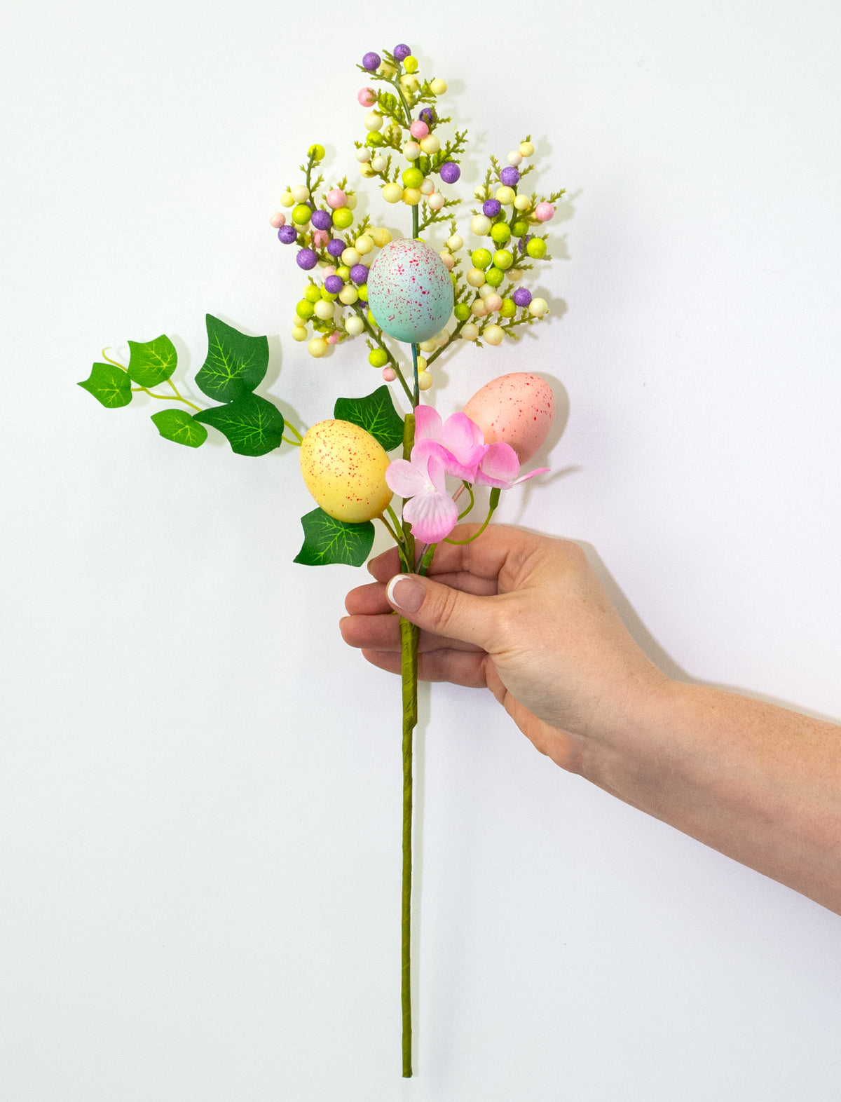 18" Speckled Easter Eggs, Flowers & Berries Pick