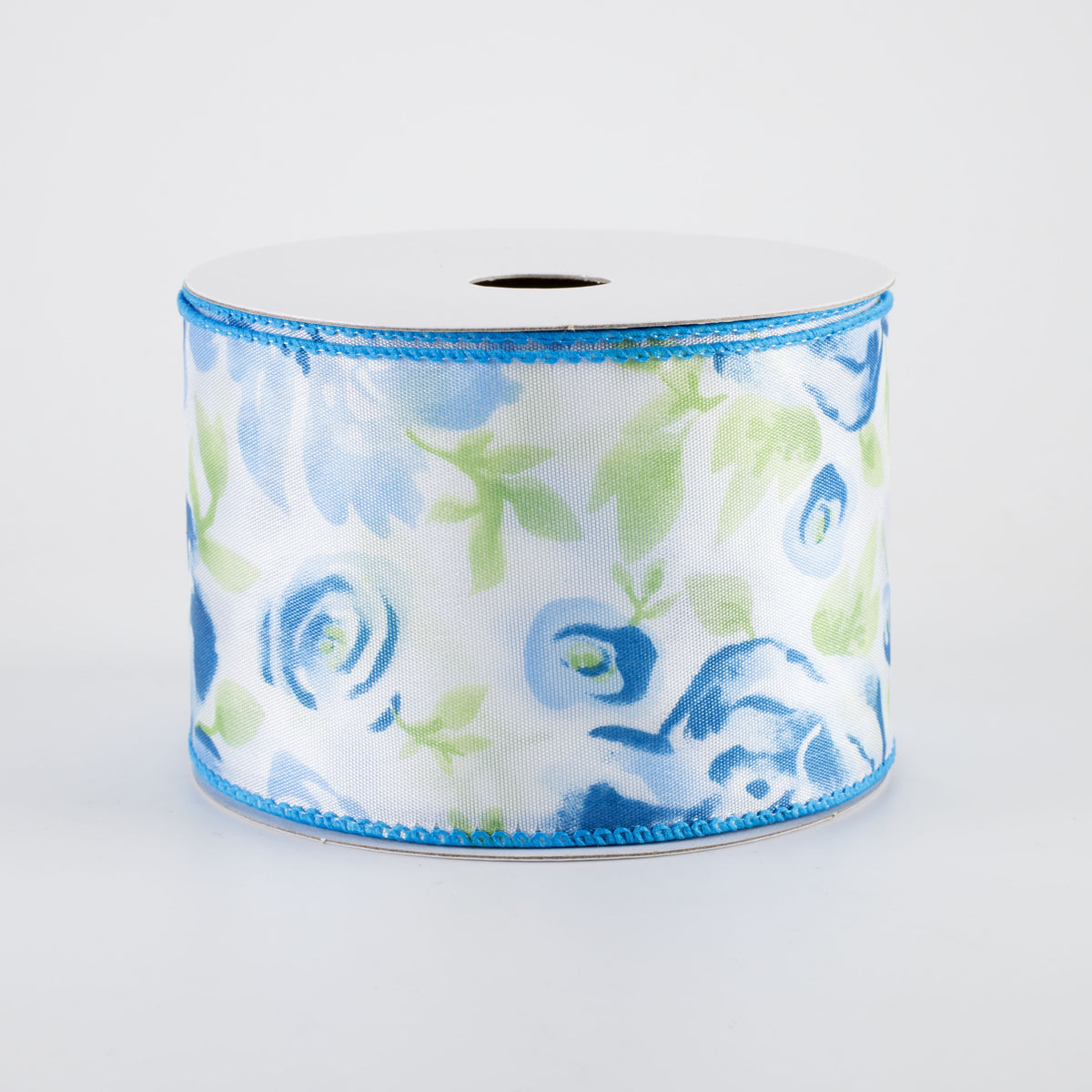 2.5" Watercolor Roses Ribbon: Blue (10 Yards)