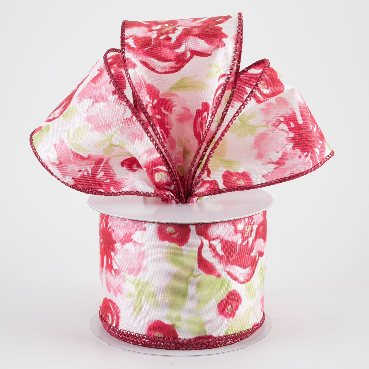 2.5" Watercolor Roses Ribbon: Red (10 Yards)