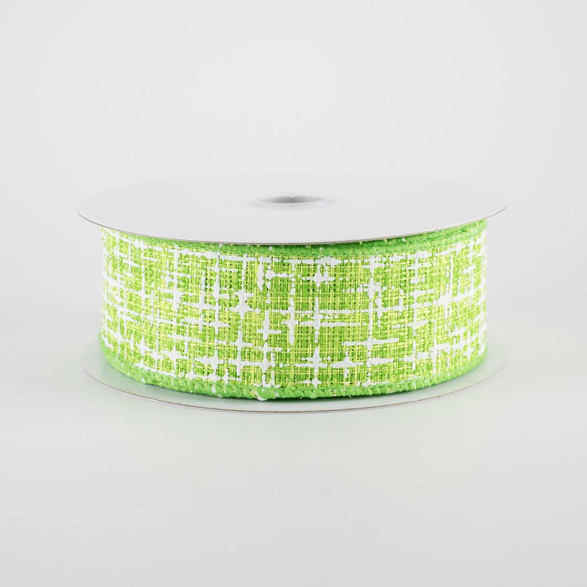 1.5" Embellished Tweed Ribbon: Lime Green & White (10 Yards)