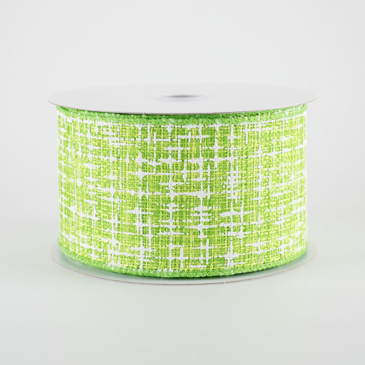 2.5" Embellished Tweed Ribbon: Lime Green & White (10 Yards)