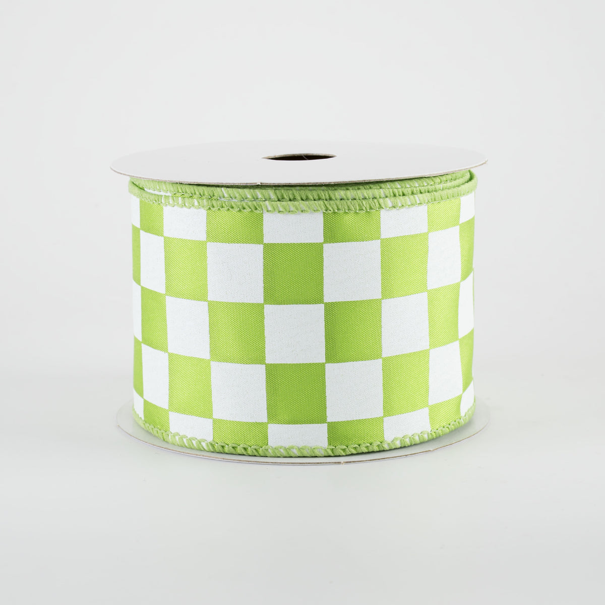 2.5" Satin Race Check Ribbon: Lime Green & White (10 Yards)