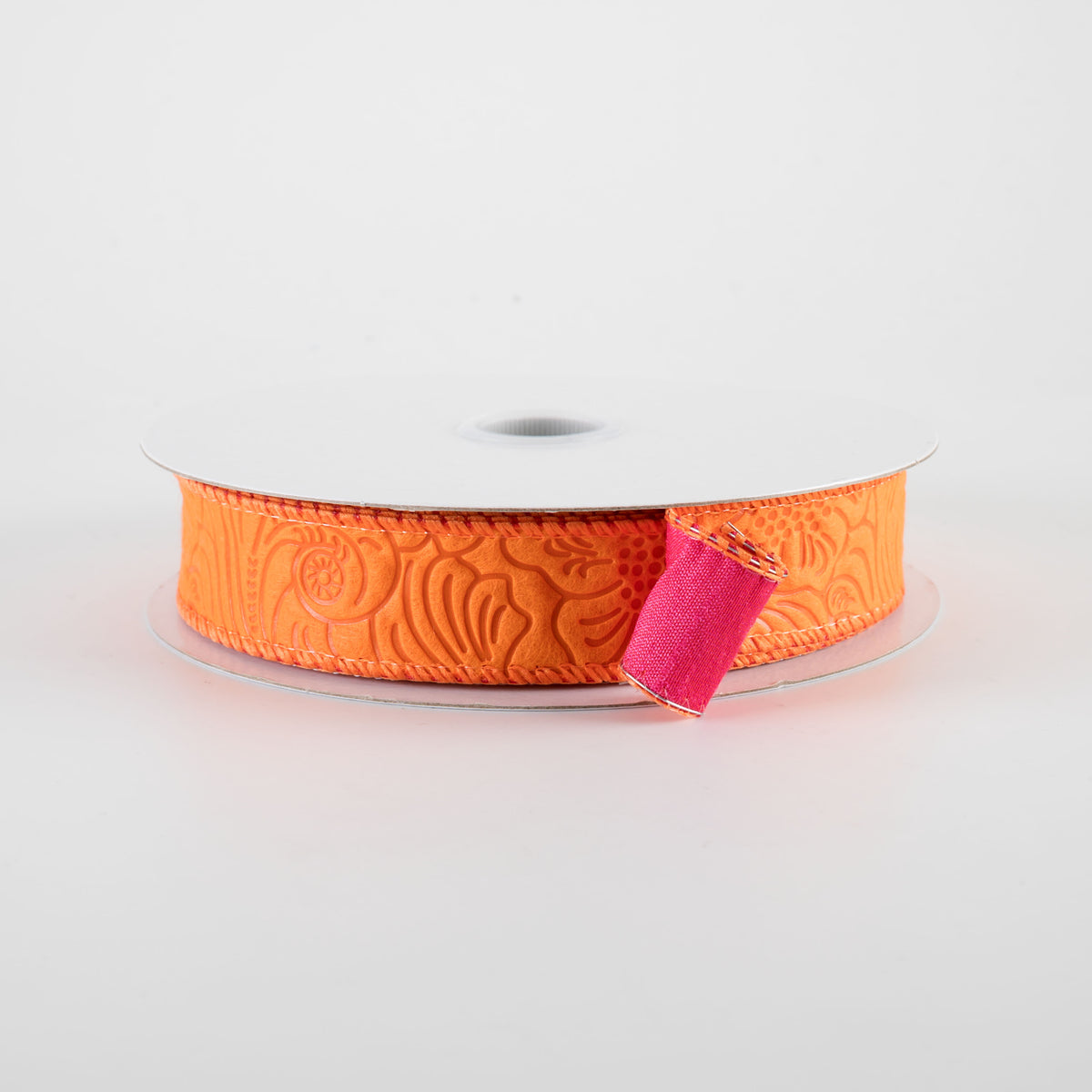 7/8" Double Sided Flower Breeze & Dupioni Ribbon: Orange & Fuchsia (10 Yards)