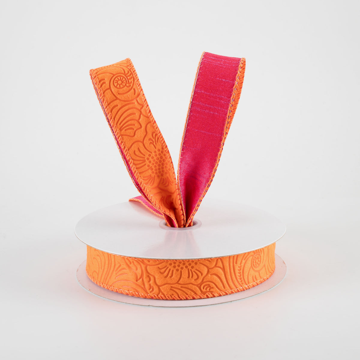 7/8" Double Sided Flower Breeze & Dupioni Ribbon: Orange & Fuchsia (10 Yards)