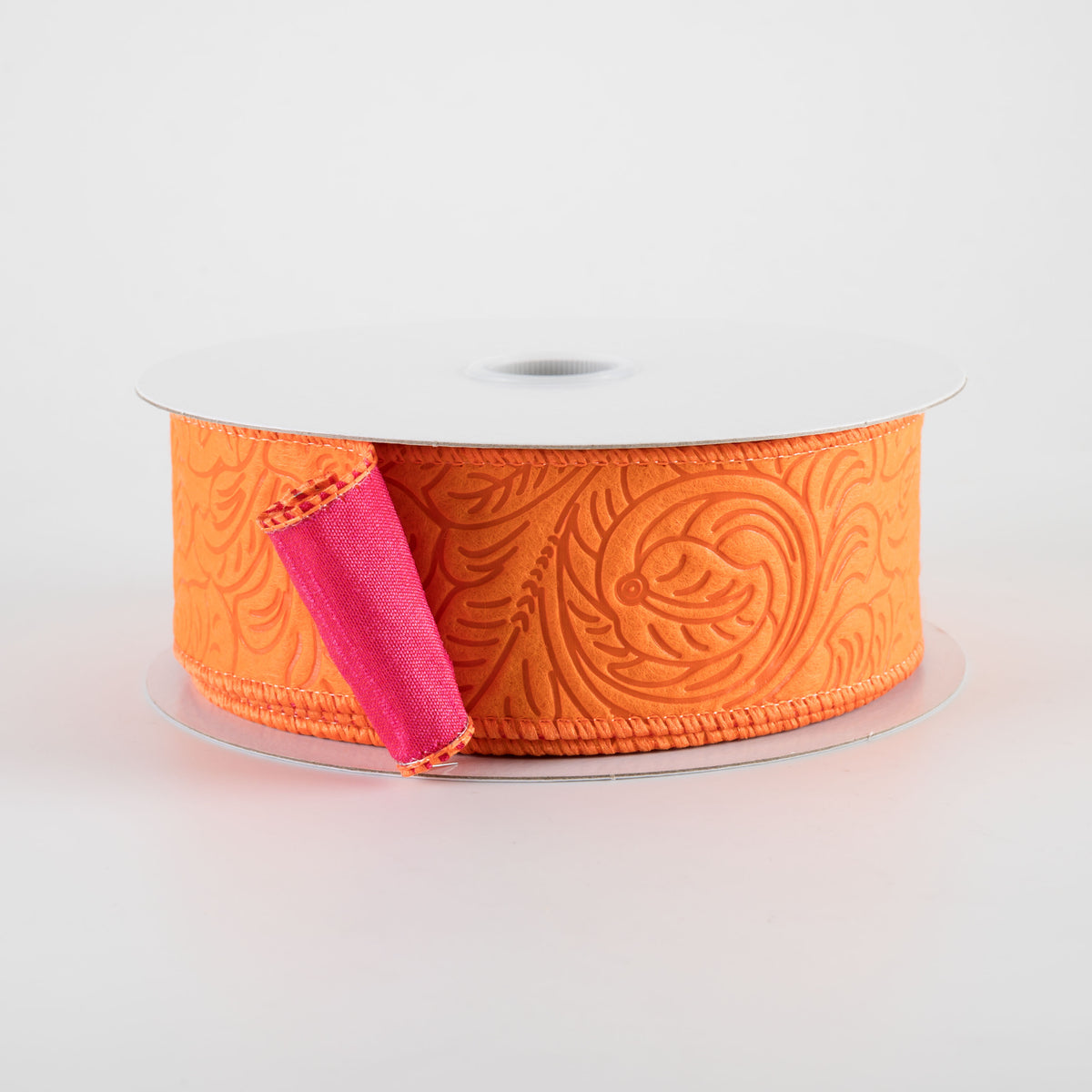 1.5" Double Sided Flower Breeze & Dupioni Ribbon: Orange & Fuchsia (10 Yards)