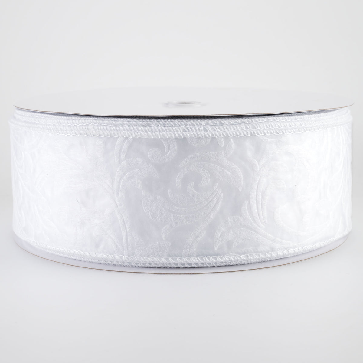 2.5" Embossed Leaf Filagree Breeze Ribbon: White (50 Yards)