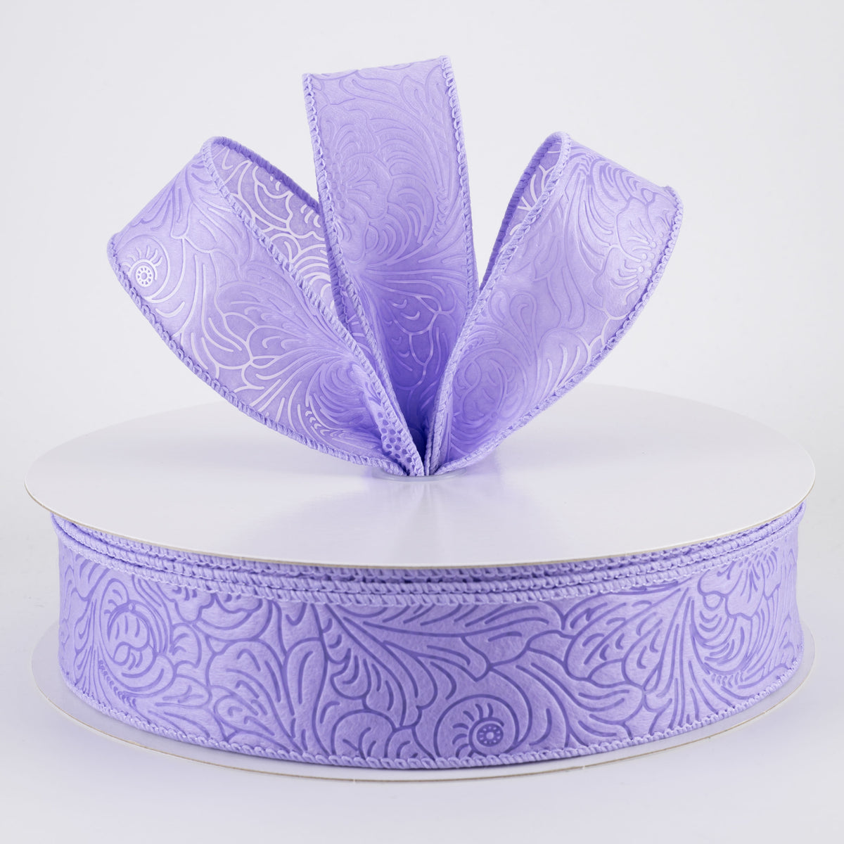 1.5" Embossed Flower Breeze Ribbon: Lavender Purple (50 Yards)
